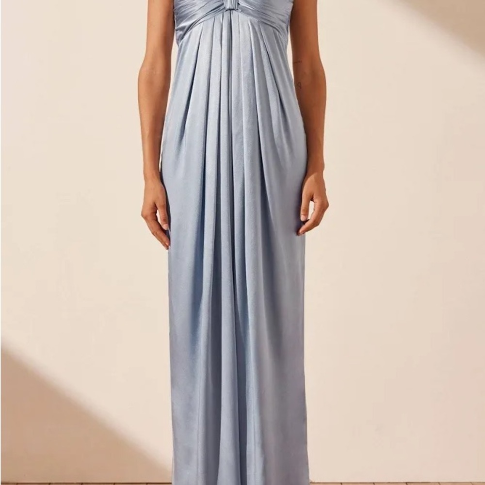 la lune strapless knot maxi dress powder blue